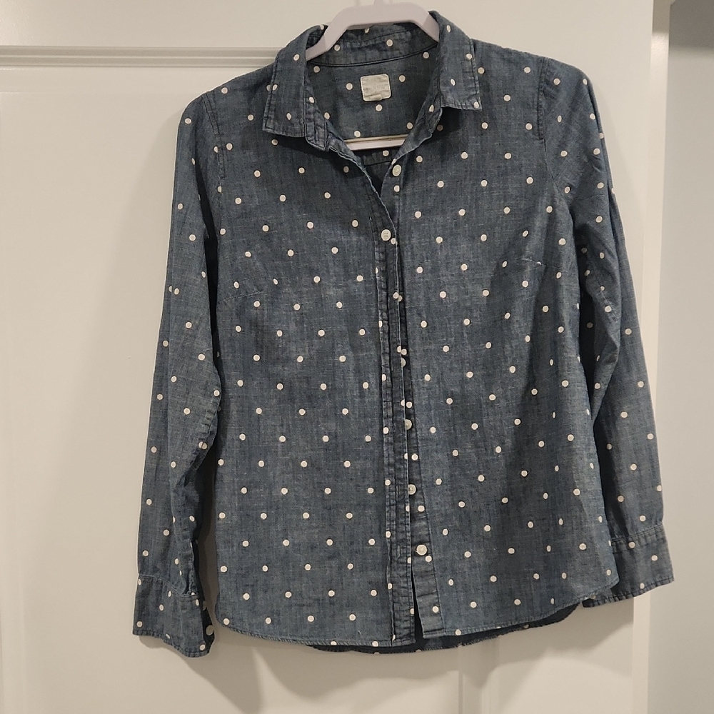 J. Crew Women Button Down Champray Polka Dot‎ Shirt   SIZE:  Small